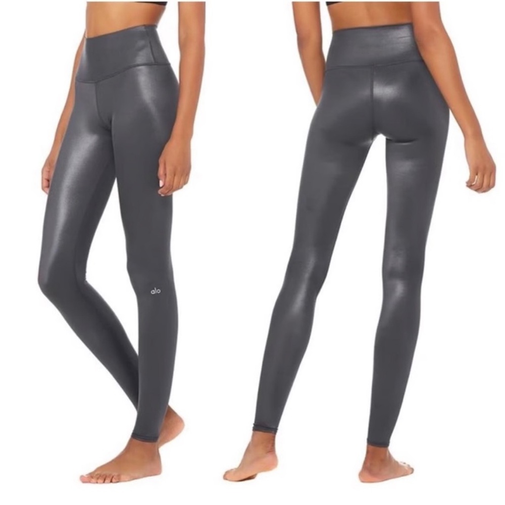 ALO Yoga Shine Metallic High Waist Leggings Anthracite Shine Size XS